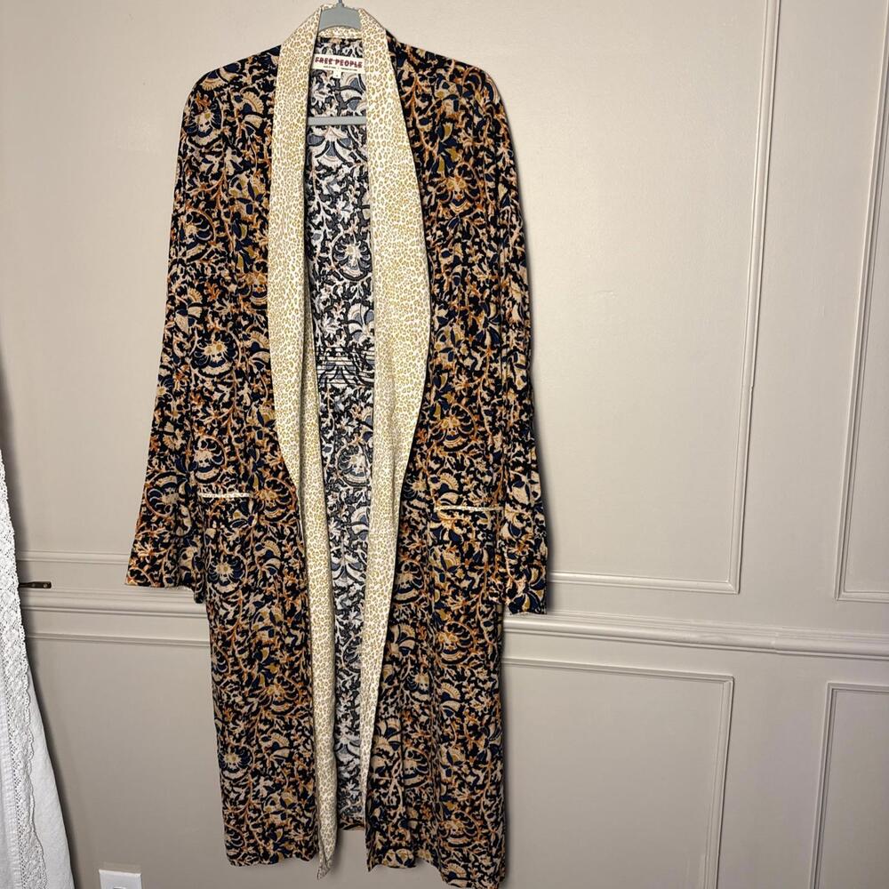 Free People Wild Nights Duster Kimono Floral Black Combo Size Medium NWOT - B